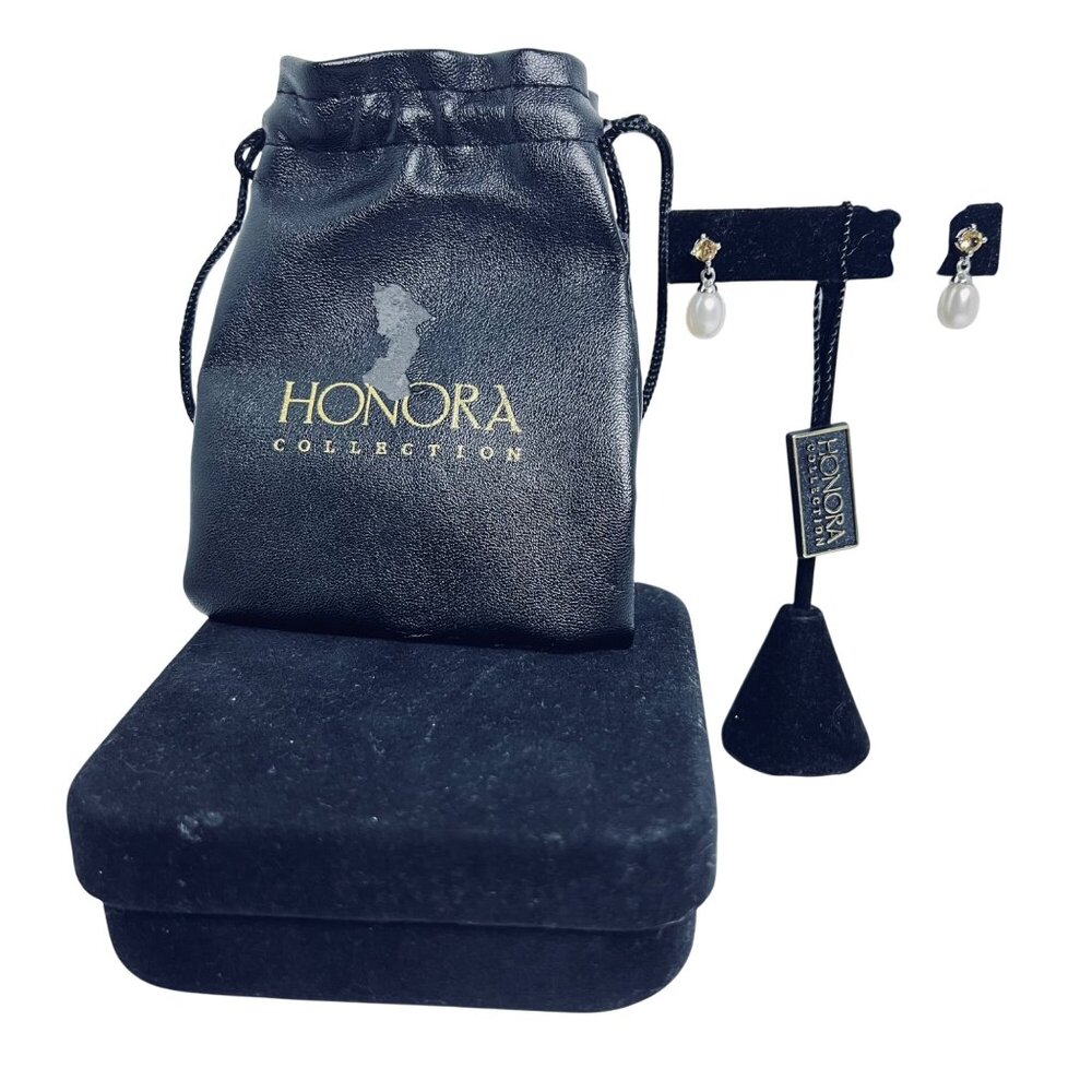 Honora Sterling Silver White Freshwater Pearls And Citrine Stone Earrings (5980)